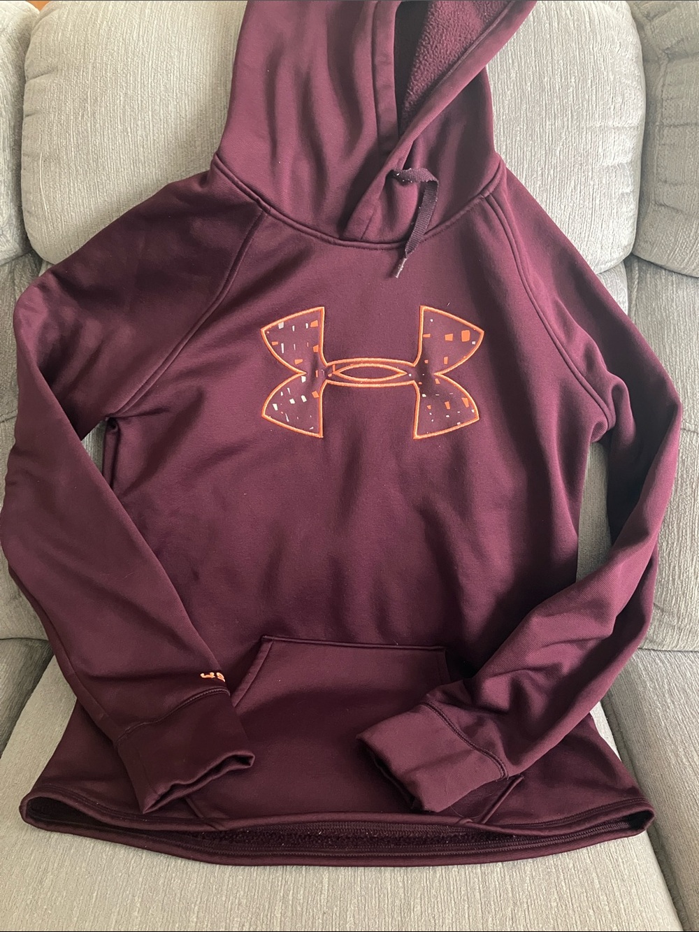 Under Armour Women's Maroon Hoodie with Orange Logo